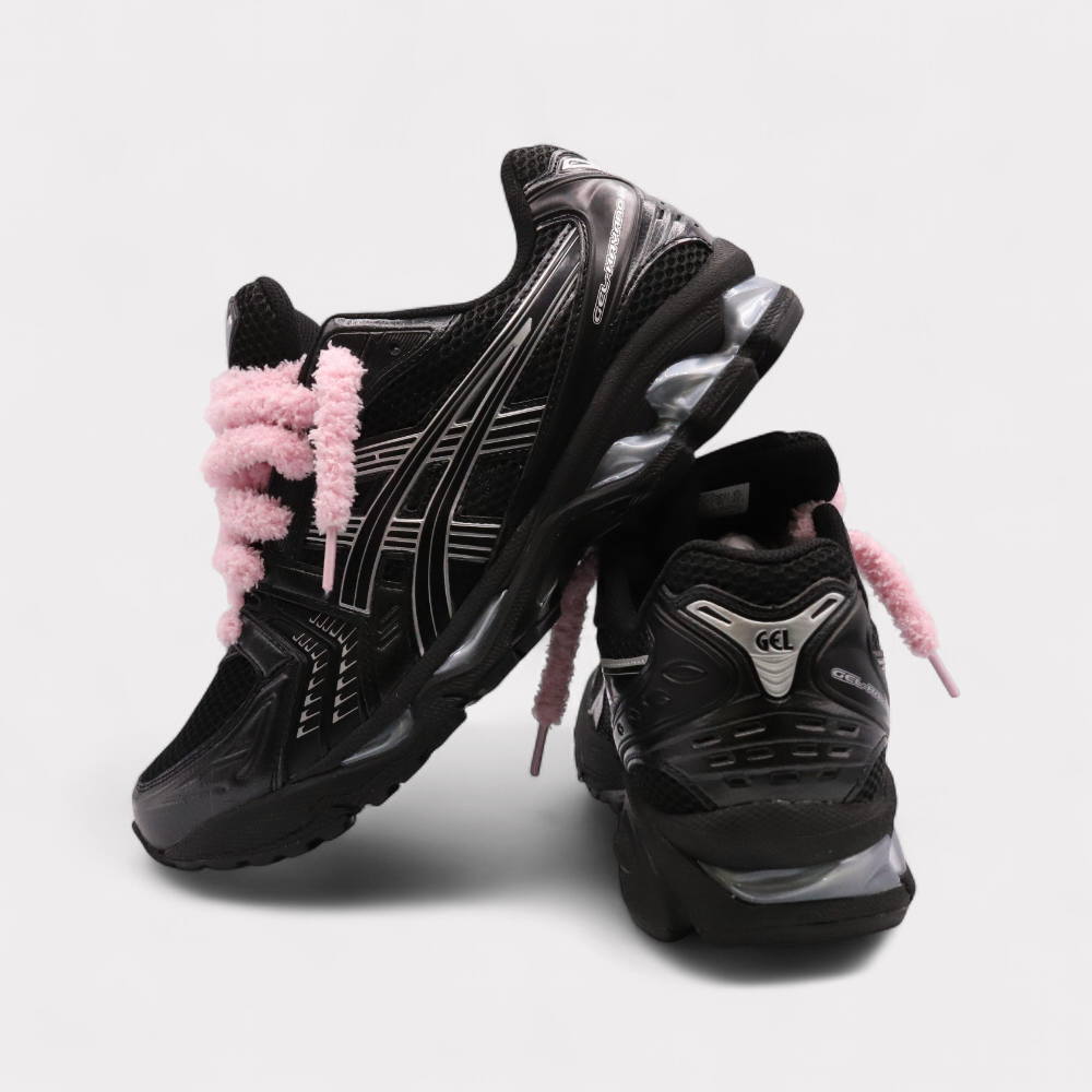 Asics Gel-Kayano 14 Black Pure Silver - Fluffy Laces Pink