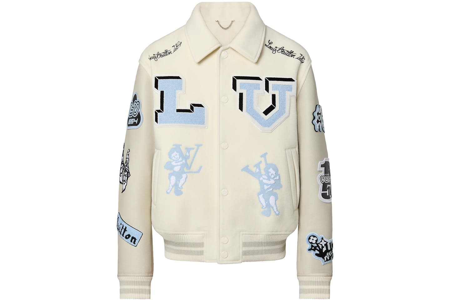Louis Vuitton Multi-Patches Mixed Leather Varsity Blouson Milky White