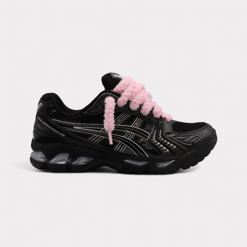 Asics Gel-Kayano 14 Black Pure Silver - Fluffy Laces Pink