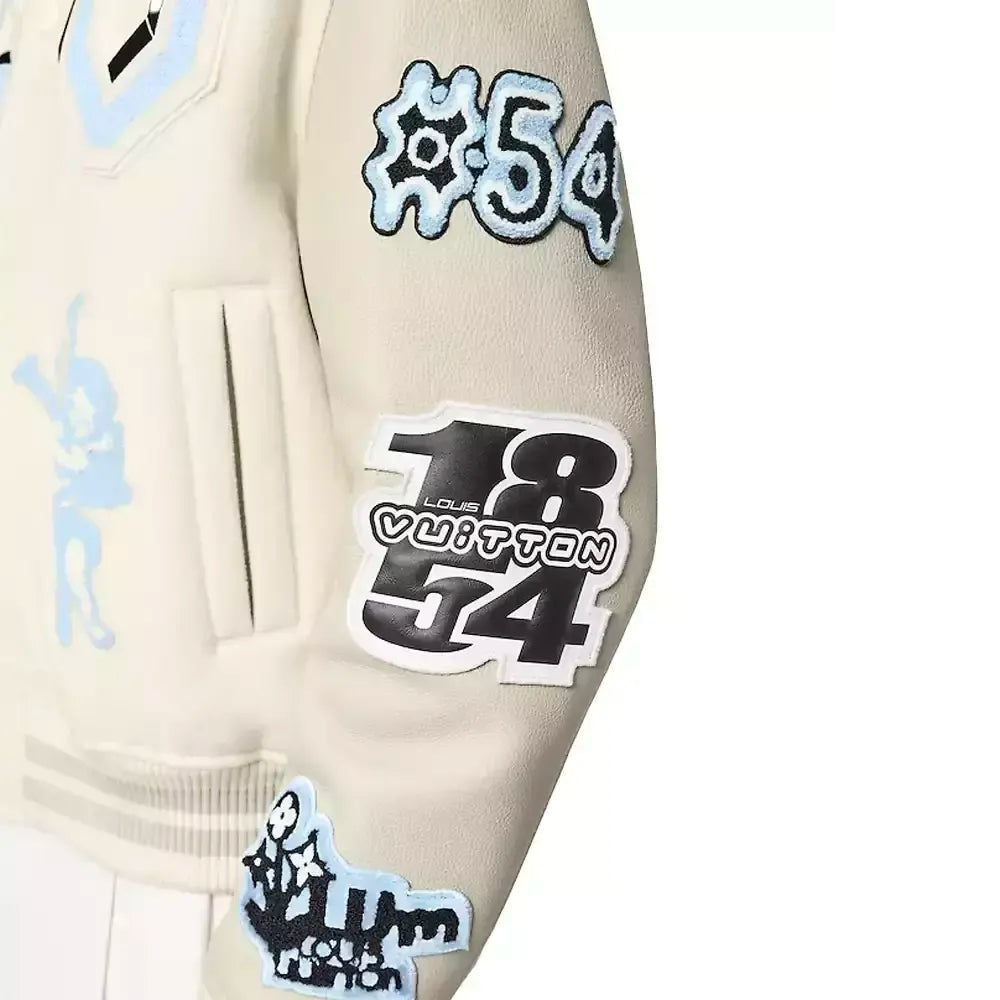 Louis Vuitton Multi-Patches Mixed Leather Varsity Blouson Milky White
