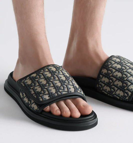 Dior Aqua Sandal Beige and Black Dior Oblique Jacquard